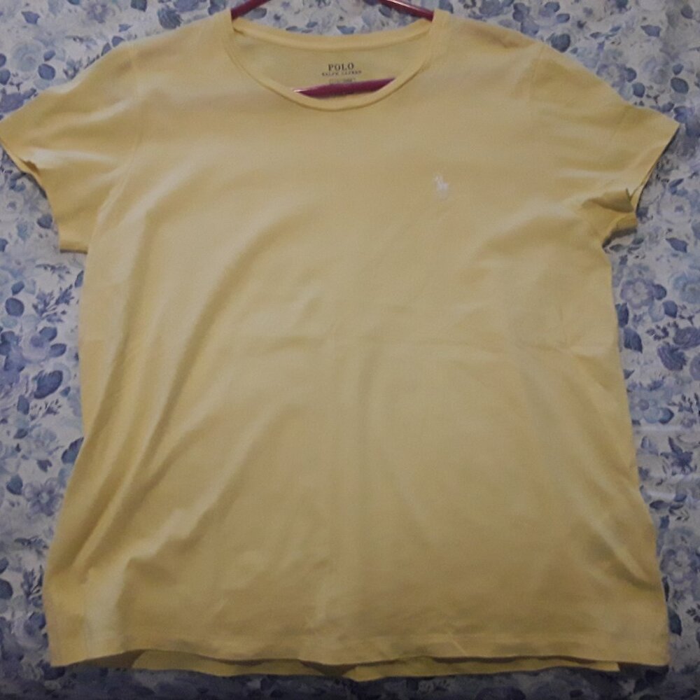 Polo Ralph Lauren ladies large yellow w/white logo t-shirt